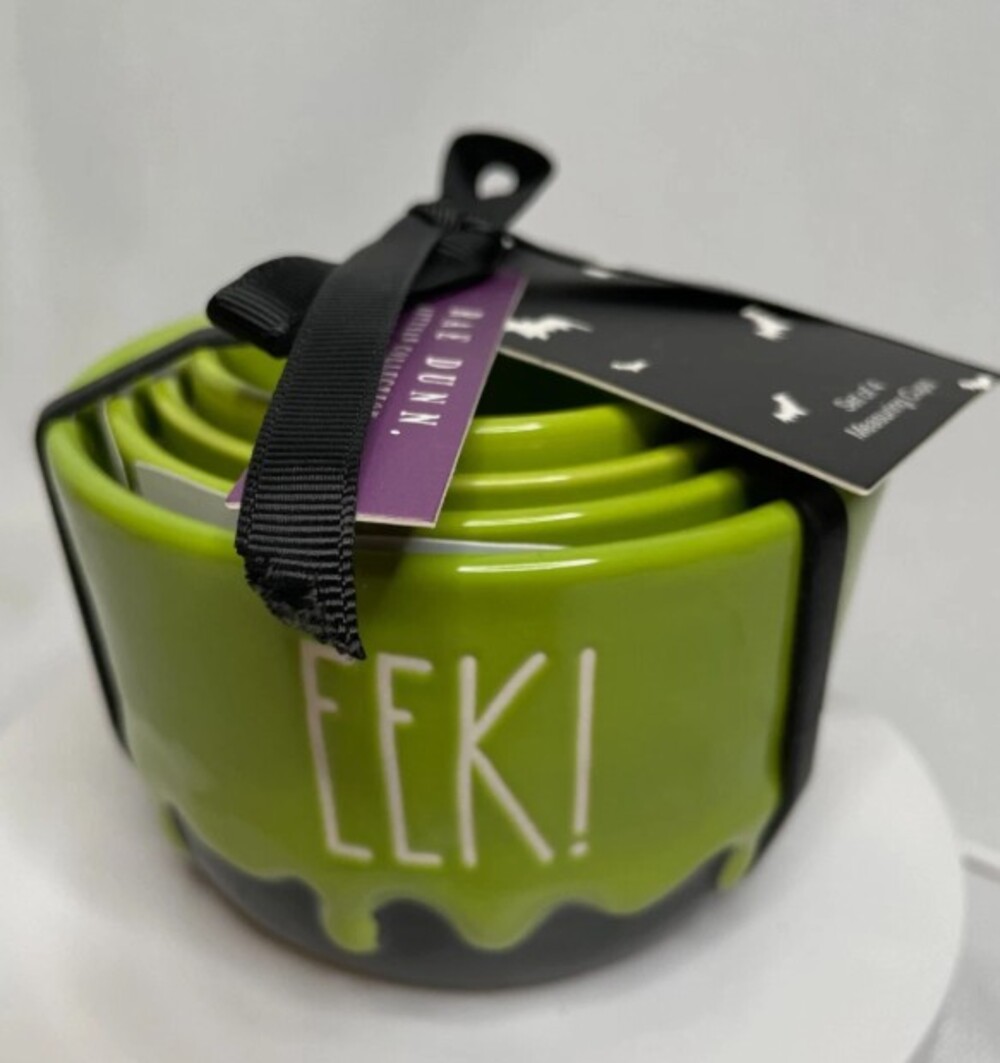 Rae Dunn Measuring Cups Halloween Decor Green & Black EEK! set - Set of 4